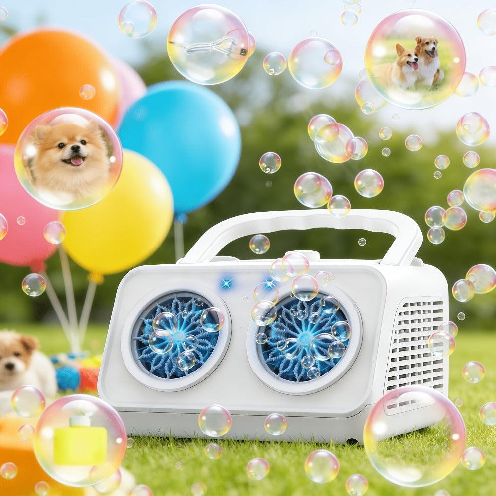 Automatic Bubble Machine Plug-in or Battery Operated – Dual Fan 20000+ Bubbles Per Minute, Indoor Outdoor Bubble Blower for Kids Birthday Party, Portable Bubble Maker with 14 Modes for Boys Girls