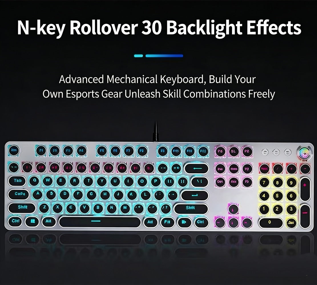 Hot-Swappable Mechanical Keyboard and Mouse Combo 34 Lighting Effects True Mechanical Blue Switches Retro Style USB Wired Aesthetic Gaming Set for Desktop Laptop Windows Mac Gift for Boyfriend Girlfriend