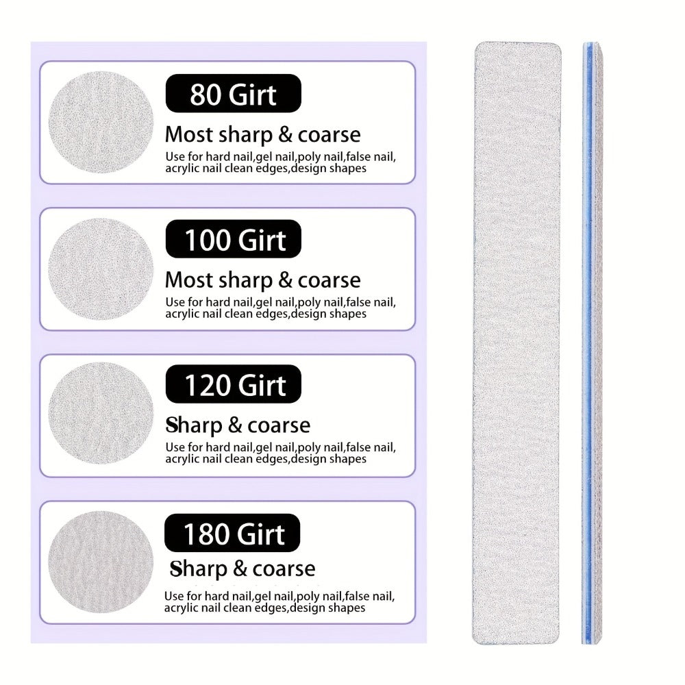 Professional Nail Files 50pcs Bulk Set Double Sided Emery Boards – 80/80, 100/100 & 100/180 Grit Options for Acrylic, Gel & Natural Nails | Washable Reusable Nail Shaping Tools for Home & Salon