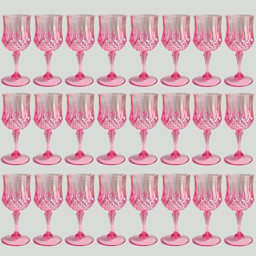 Plastic Wine Glasses 24 Pack – Colorful Shatterproof Goblets for Parties, Weddings & Events – Reusable Vintage-Style Stemmed Cups – Lightweight Bulk Drinkware in Pink, Gold, Blue, Rose Gold & Green