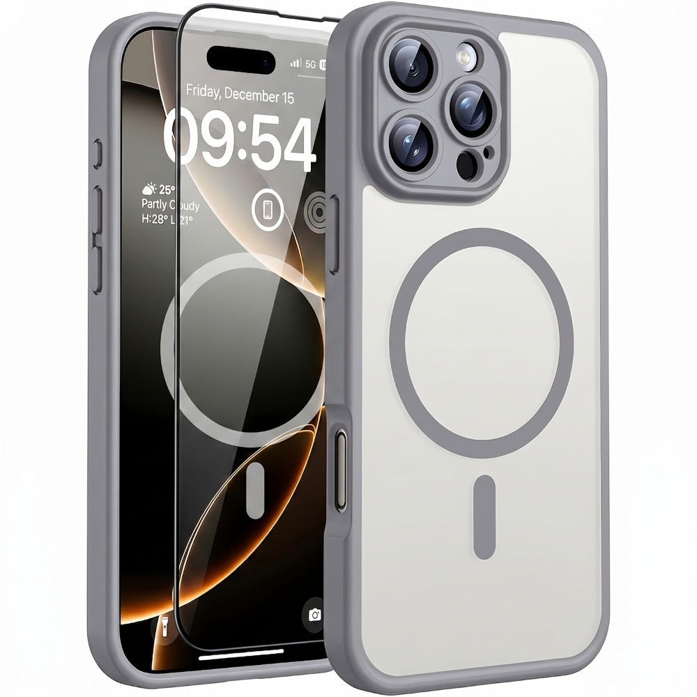 MagSafe iPhone Case Magnetic Matte Translucent Drop-Resistant Full Camera Protection Slim Frosted Cover for iPhone 16 Pro Max 16 Pro 16 Plus 16 15 Pro Max 15 Pro 15 Plus 15 14 Pro Max 14 Pro 14 13 12 – Black Grey Blue
