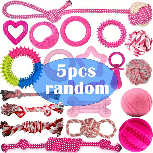 Puppy Chew Toy Set, Pink Random Assortment in 5- or 8-Piece Packs for Small Dogs