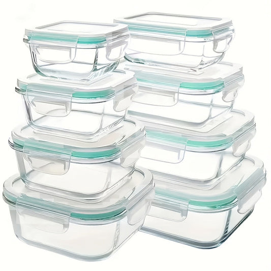 Glass Food Storage Containers with Lids, 16-Piece Green Set in Two Sizes