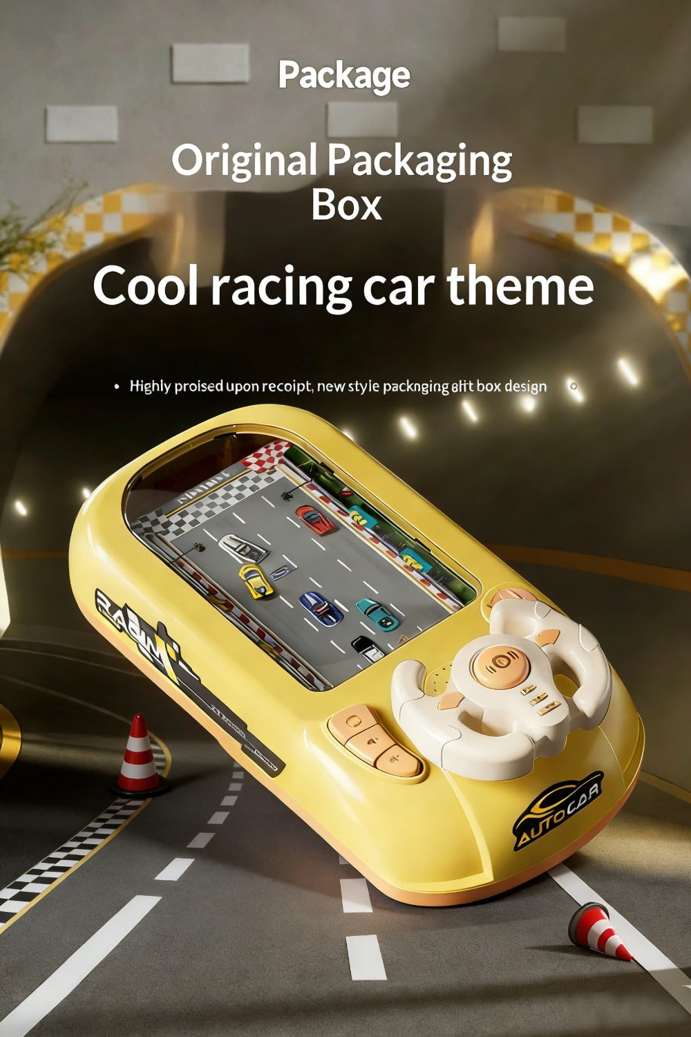 Racing Simulator Steering Wheel Toy for Boys & Girls – 200 Game Levels, Realistic Sound Effects & HD Graphics, Interactive Parent-Child Educational Toy, Birthday Summer Holiday Gift (Yellow / Green)