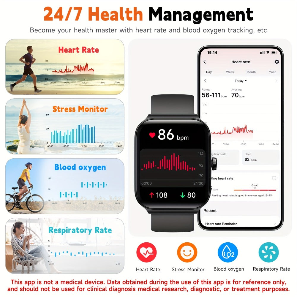 Fitness Tracker Smartwatch with Alexa Built-in FAWEIO 1.95" Large Display, Wireless Calling, 100+ Sport Modes, Pedometer Heart Rate Sleep Blood Oxygen, Compatible with iPhone & Android – Smart Watch for Men Women 11 Colors