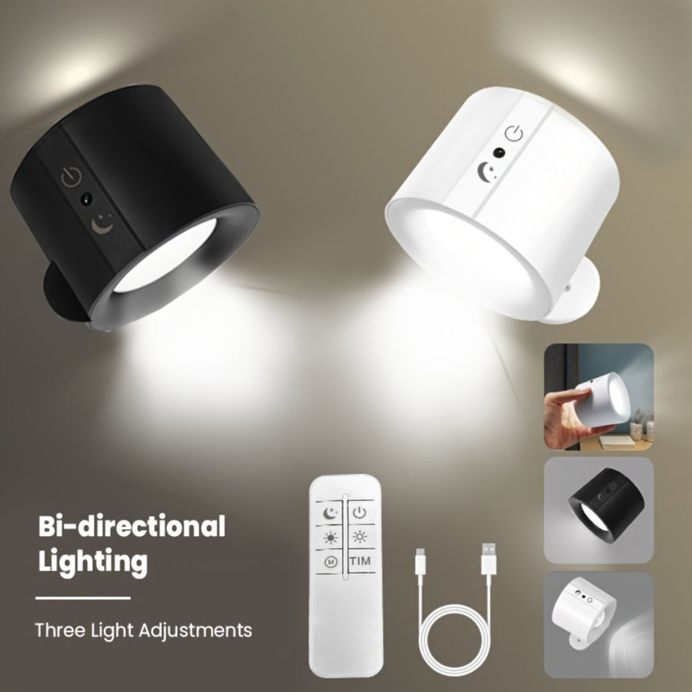 Rechargeable Magnetic LED Wall Sconce 360° Rotatable – Touch & Remote Control 3 Color Temps Dimmable USB-C Wireless Wall Light for Bedroom Hallway Stairs Reading – 2 Pack Black/White