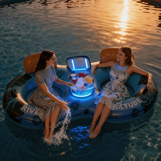 2-Person Inflatable Pool Float Bed with Detachable Cooler & Cup Holders for Adults