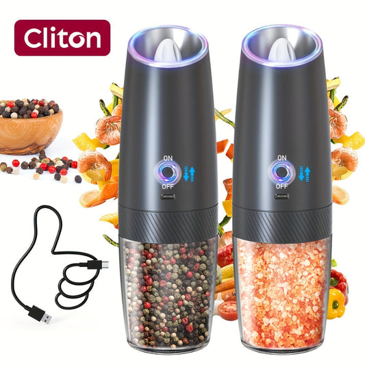 Electric Salt and Pepper Grinder with LED Light, Type-C Single or Battery 2-Pack