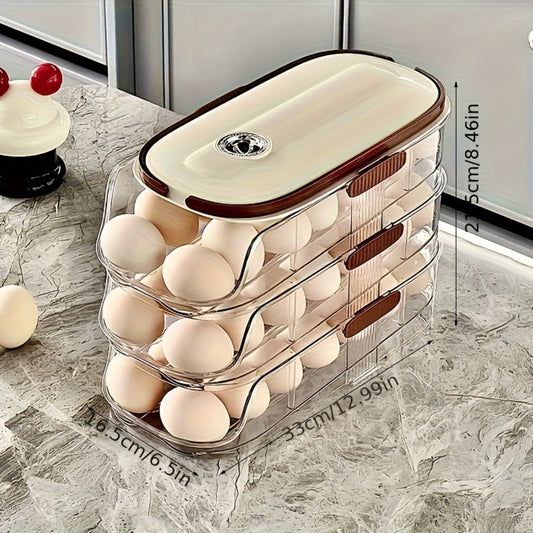 Egg Organizer for Refrigerator, Double-Row Rolling Rack with 1, 2 or 3 Tiers