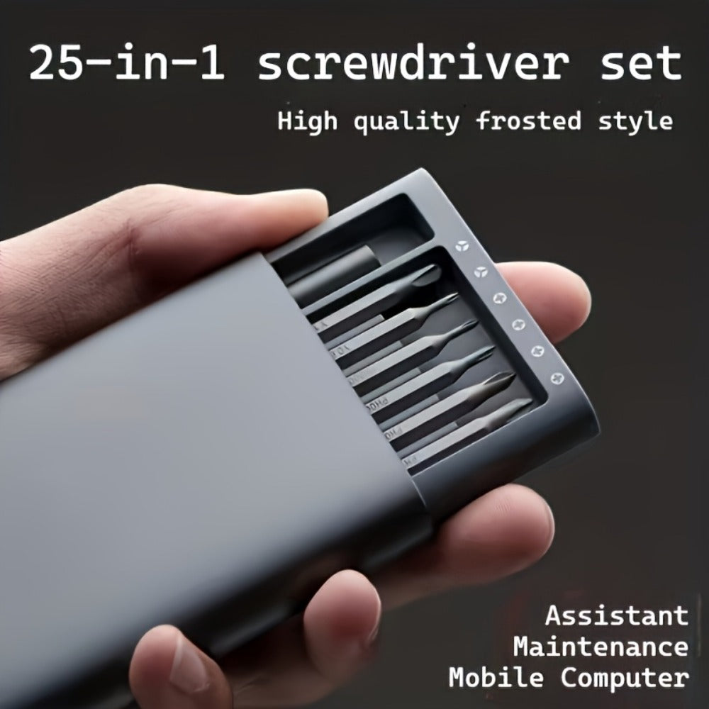 Precision Screwdriver Set 25PCS – Flat Head & Phillips Bits | Ergonomic Grip | All-in-One Kit for Electronics, Smartphones, Watches, Glasses & Jewelry Repair | Compact & Portable | Black
