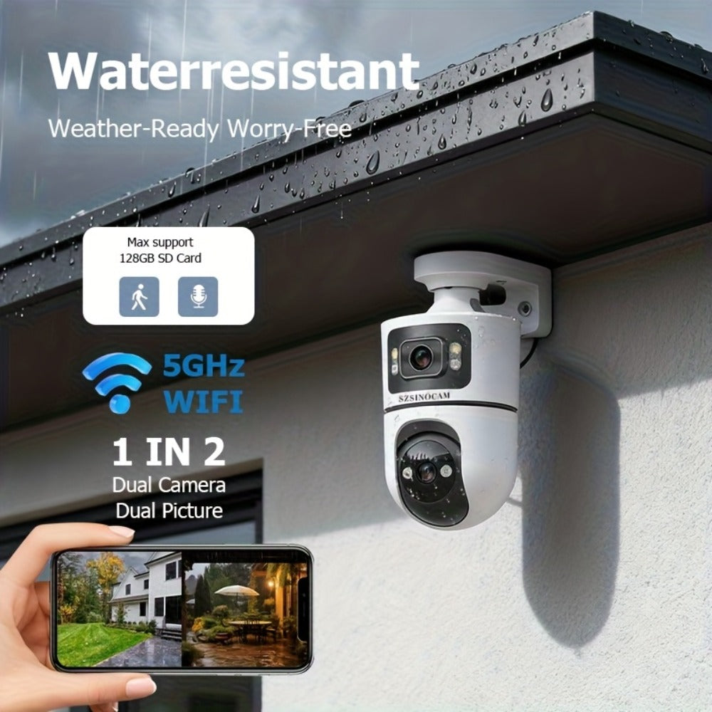 4K Dual Lens Security Camera WiFi Outdoor - 2160P Ultra HD, Dual Band 2.4G & 5GHz, Color Night Vision, Rain Proof, Tamper Detection, Two-Way Audio, Wall Mount for Home Indoor & Outdoor Surveillance