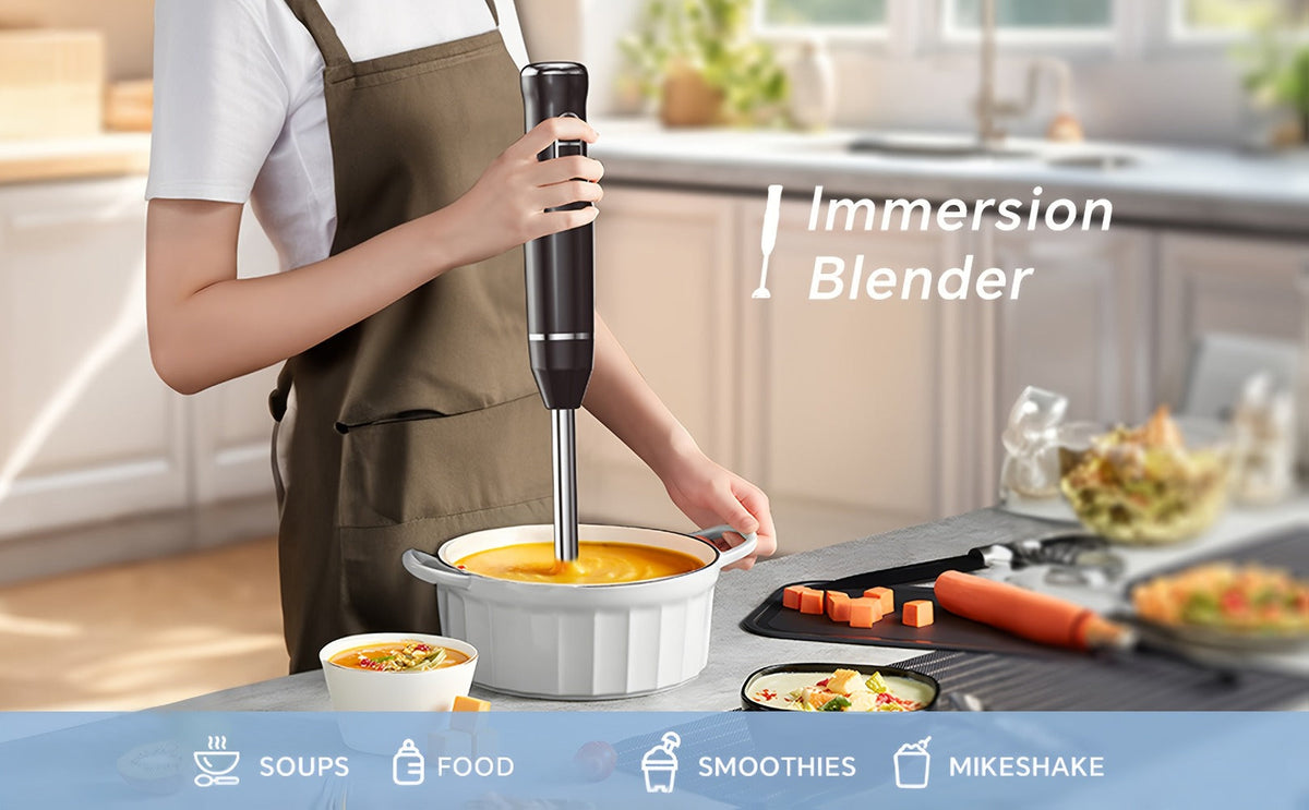Immersion Blender 400W with Turbo Mode - Handheld Stick Blender with 304 Stainless Steel Blades, 2-Speed Electric Hand Blender, Detachable Shaft, Portable Immersion Mixer for Soups, Smoothies & Baby Food