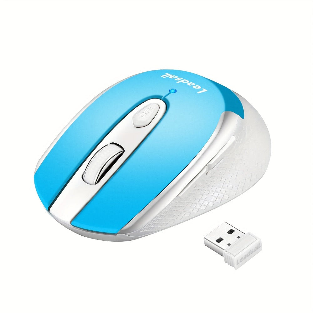 Wireless Ergonomic Mouse 2.4G USB – 6 Buttons, 3-Gear DPI 1200/1400/1600, Left-Side Shortcut Keys, Plug & Play for PC, Mac, Laptop, Office & Home | Dark Blue, Light Blue, Gold