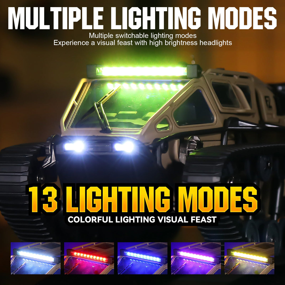 Full-Proportional RC Tracked Tank with LED Lights, Alloy Body Military Vehicle, Grey or Brown