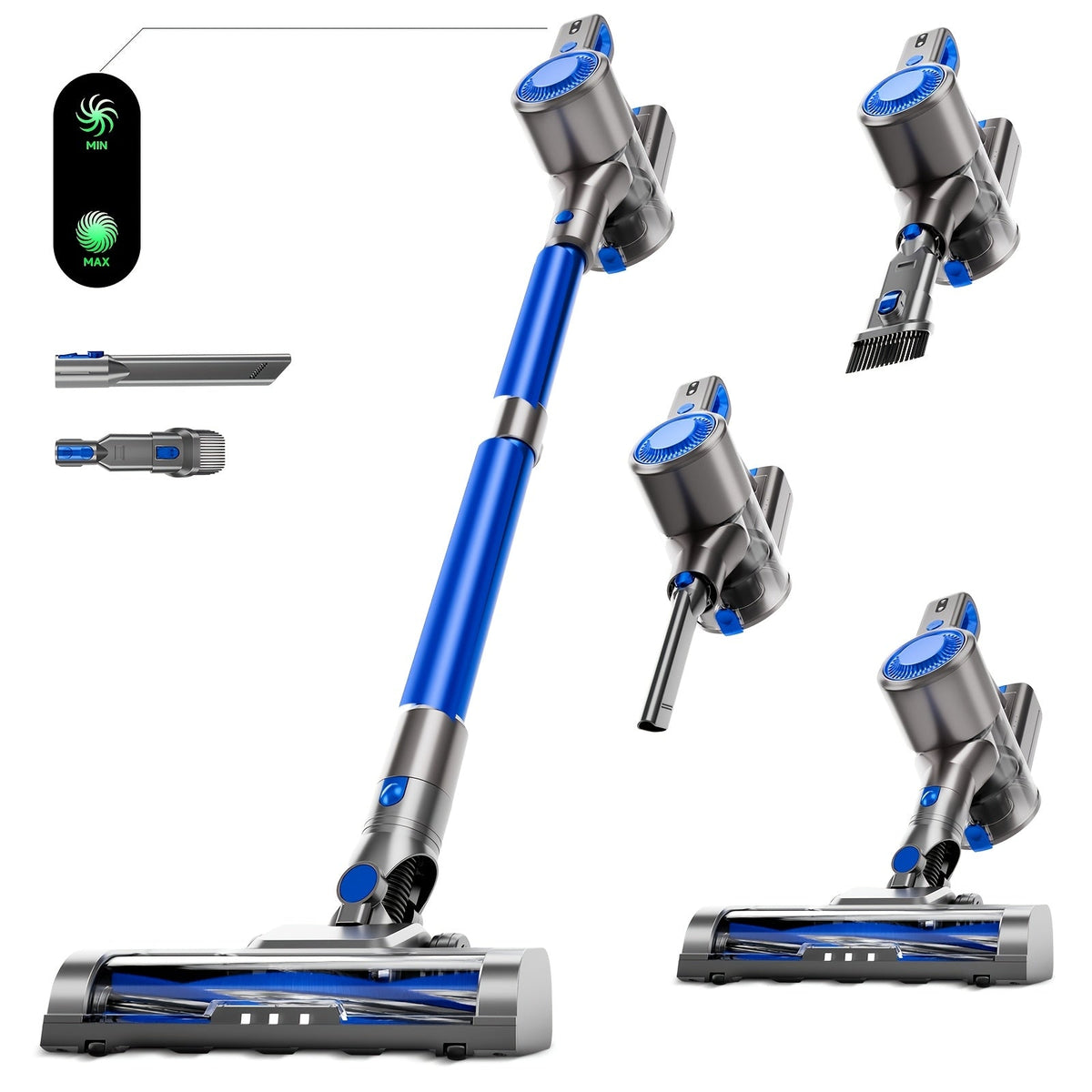 Vertical Vacuum Cleaner 55-70Kpa 3-Speed Adjustment with LED Floor Brush & Detachable Battery - 45 Min Runtime, Lightweight Handheld for Pet Hair, Carpet & Hard Floors, 7 Colors Available