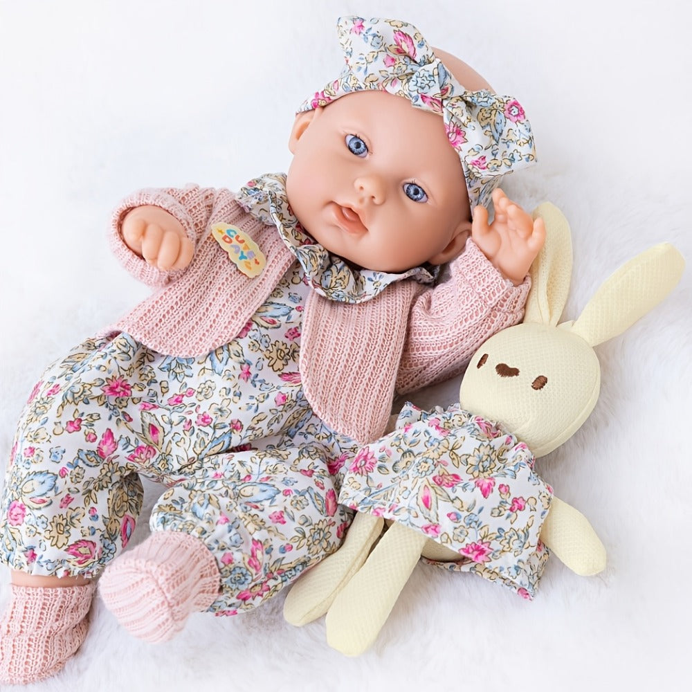 12-Inch Baby Doll with Floral Dress, Rabbit Plush Toy & Dress-Up Accessories