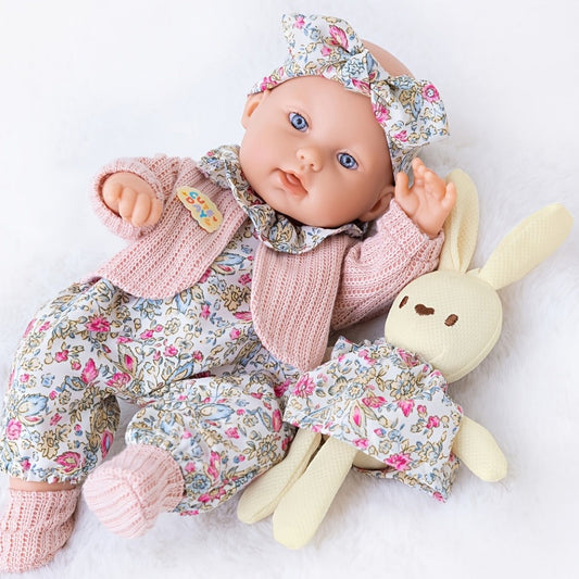 12-Inch Baby Doll with Floral Dress, Rabbit Plush Toy & Dress-Up Accessories