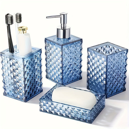 Bathroom Accessories Set, 4-Piece Plastic Diamond Grid Countertop Organizers