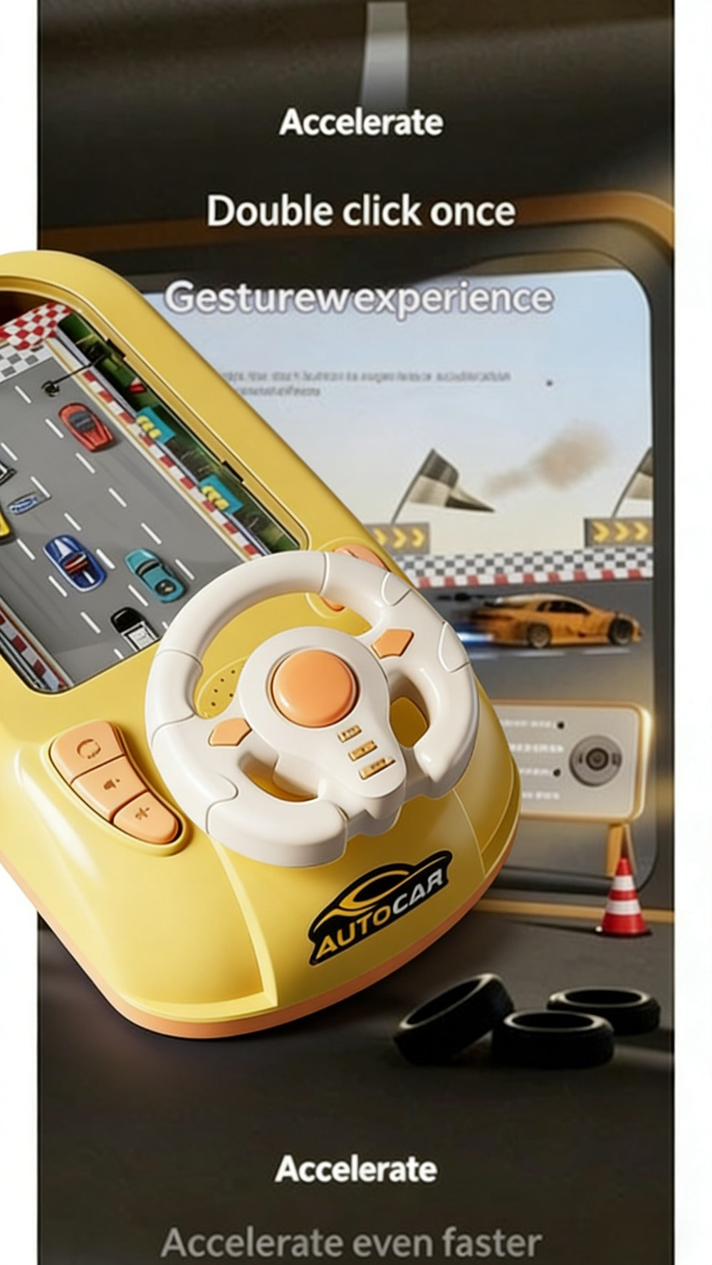 Racing Simulator Steering Wheel Toy for Boys & Girls – 200 Game Levels, Realistic Sound Effects & HD Graphics, Interactive Parent-Child Educational Toy, Birthday Summer Holiday Gift (Yellow / Green)