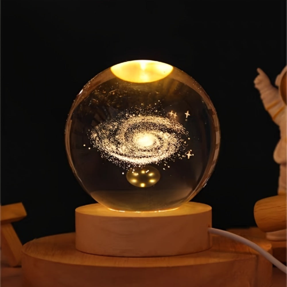Starry Sky Crystal Ball Night Light – 3D Blue Galaxy Glass Sphere LED Desk Lamp, Creative Tabletop Decor Light for Bedroom, Unique Gift for Holiday Party Birthday (Blue Starry Sky)