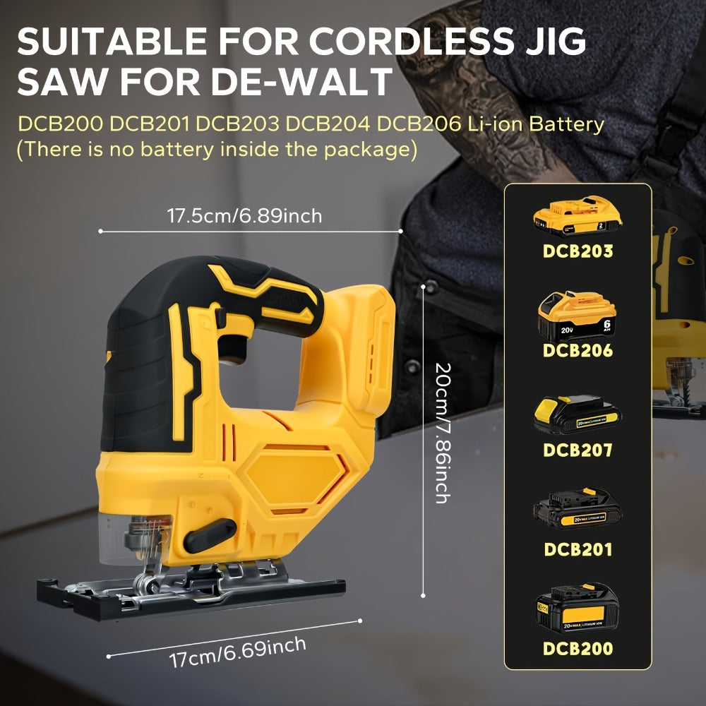 Cordless Jigsaw Compatible with DeWalt 20V Battery - Variable Speed 0-2700 RPM, 80mm Cutting Depth, LED Work Light, 0°-45° Bevel, 3 Orbital Settings for Wood Metal PVC Cutting