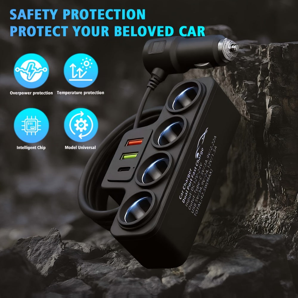 120W 7-in-1 Car Charger with Atmosphere Light – Super Fast Charging Dual PD QC 7 Ports USB Car Plug Adapter for iPhone 16 15 14 13 12 11 Samsung Galaxy S25 S24 Android – Multi-Device Car Charging Hub