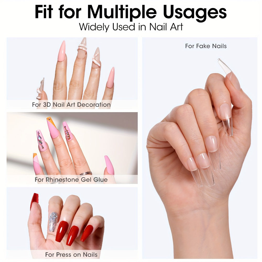 Solid Gel Nail Glue Kit with Mini LED Lamp — 8g UV Cure Gel Glue 28+ Days Long-Lasting Bond for Press On Nails Acrylic Tips Rhinestones, Non-Toxic Natural Resin, Salon & Home Manicure Gift Set