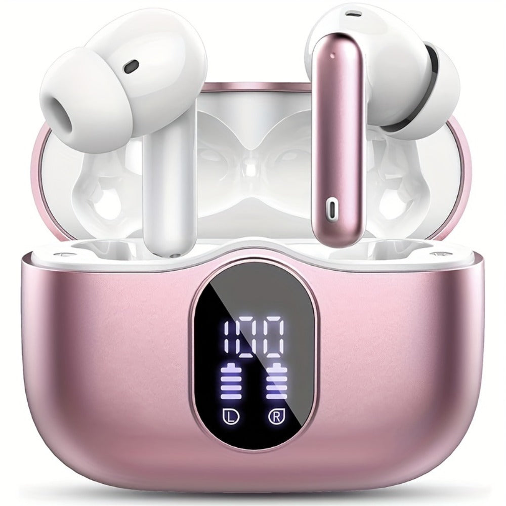 Bluetooth 5.3 Wireless Earbuds with Noise Cancelling Mic & LED Display, Deep Bass Stereo in-Ear Headphones, 36H Playback, Compatible with iPhone Android Laptop Tablet for Sports Gym Travel