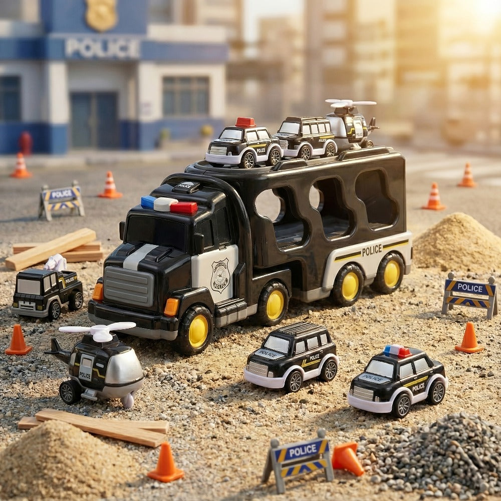 Toy Vehicle Set with 1 Large Car and 6 Small Cars, Four Theme Options