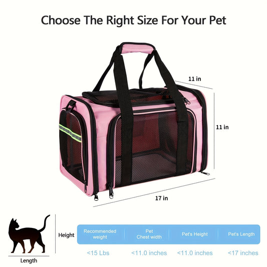 Soft-Sided Pet Carrier with Mesh Ventilation and Foldable Design for Cats and Small Dogs