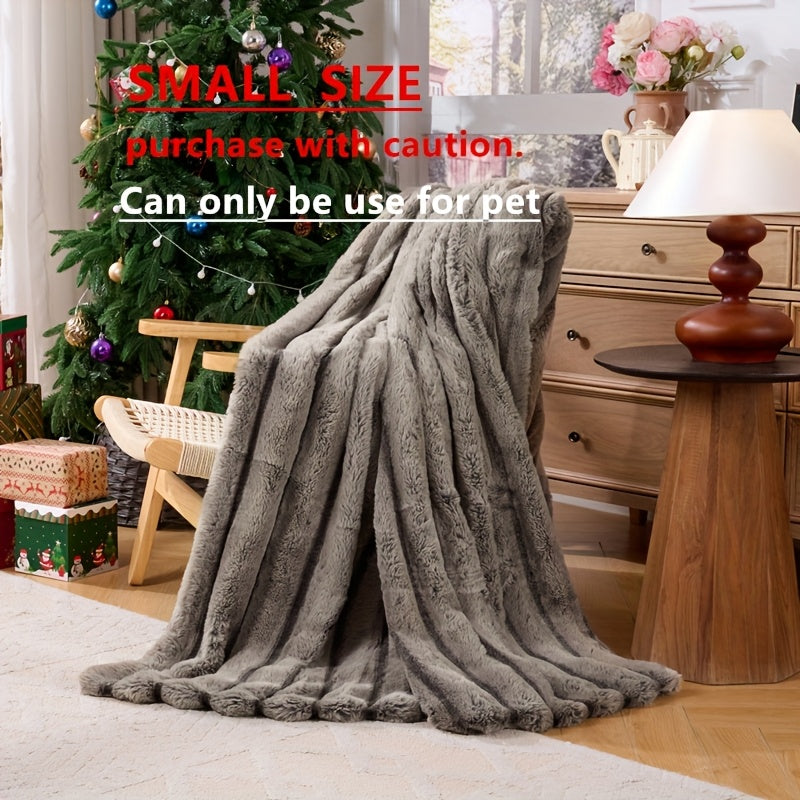 Double-Layer Faux Rabbit Fleece Blanket – 450-500gsm Thickened Soft Warm Throw for Bed, Couch & Travel, All Season, 3 Colors, 5 Sizes