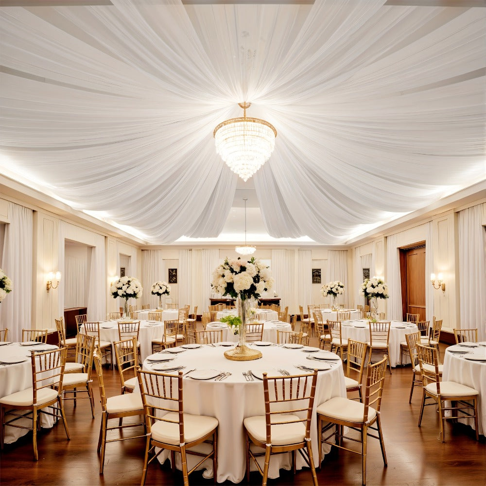 6-Pack Chiffon Ceiling Drapes for Wedding 63x118in - Sheer Polyester Backdrop Curtains with Rod Pockets for Wedding Arch, Party Stage, Photography, Ceremony & Event Decoration Swag