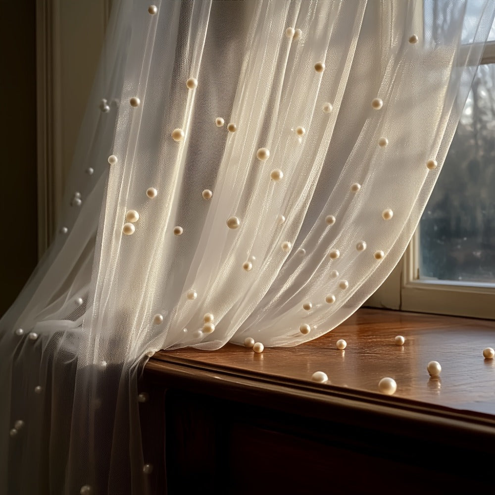 White Pearl Sheer Tulle Fabric Roll 160x300cm – Elegant Organza Mesh for Wedding Backdrop Table Skirt Window Drape Party Decoration Bridal Shower Baby Shower Festive Event Decor
