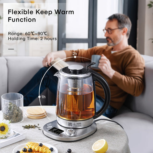 Electric Tea Kettle, 1.7L Glass, 9 Temperature Presets, Removable Infuser and Keep Warm