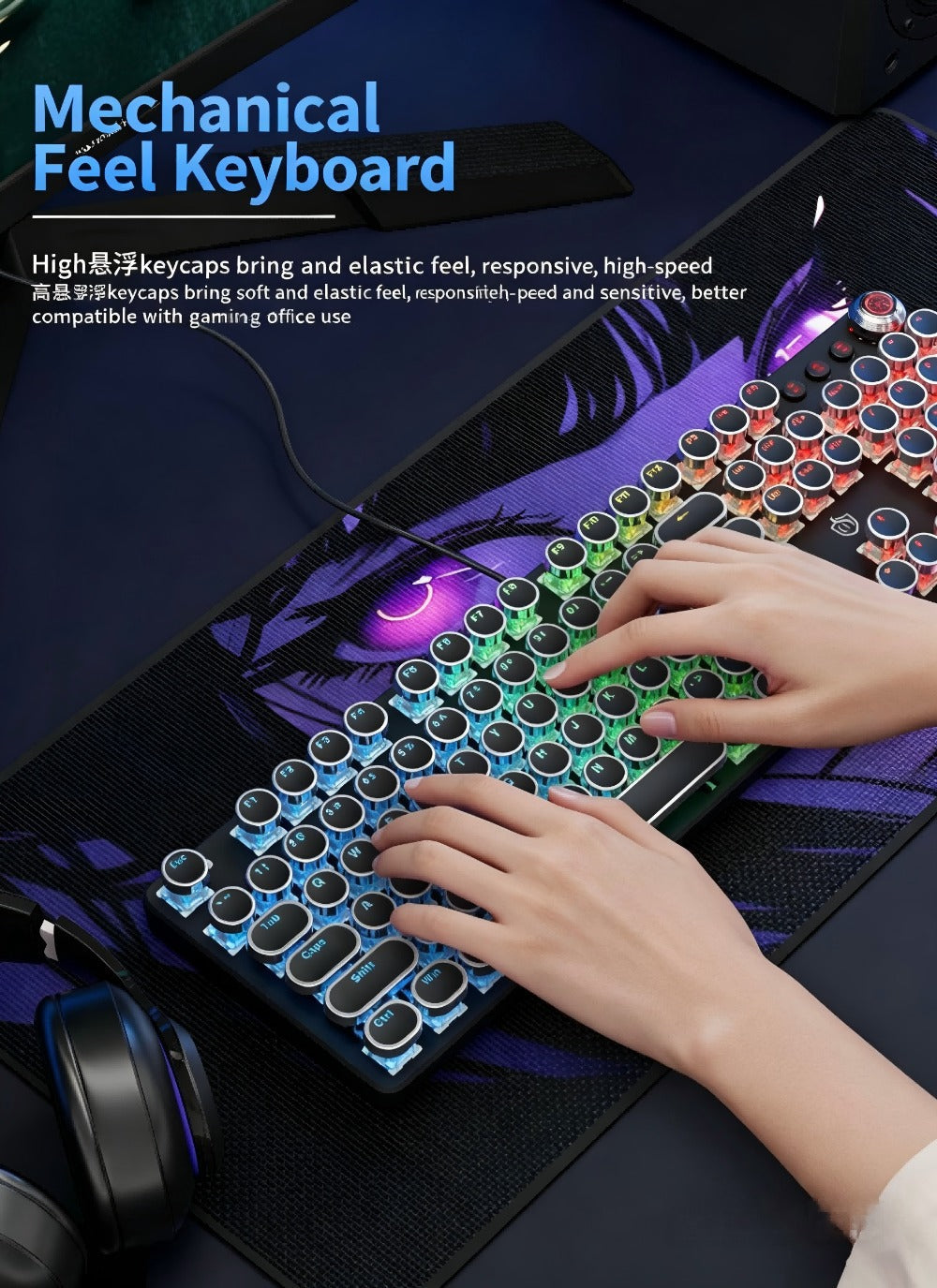 Typewriter Mechanical Keyboard with Green Switches – Retro Punk Style RGB Backlit Wired Gaming & Office Keyboard with Volume Knob, Compatible with PC Laptop Mac – Unique Gift for Her & Him