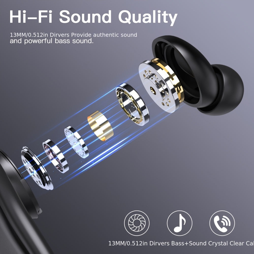TWS Earhook Wireless Earbuds Semi-Open Back with LED Charging Case, ENC Noise Reduction, Touch Volume Control, Built-In Microphone, True Wireless Bluetooth Headphones for Sports Travel Work