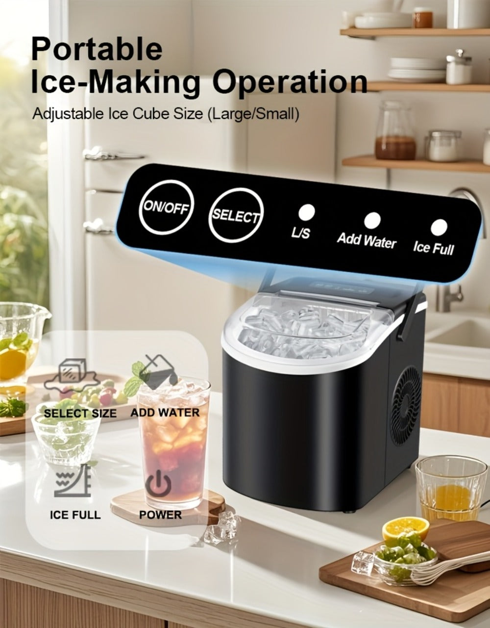 Ice Maker with Basket & Scoop – 26 Lbs/Day Countertop Bullet Ice Machine, 9 Cubes in 6 Mins, Self-Cleaning, 5 Colors Pink White Green Silver Black, for Home, Kitchen, Office, Bar, RV & Camping