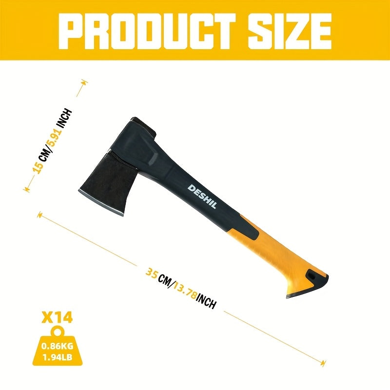 Carbon Steel Camping Hatchet Wood Splitting Axe – Teflon-Coated Forged Steel Blade, Shock-Absorbing Fiber Handle, Anti-Rust & Non-Slip, 4 Sizes (14"/18"/24"/28") for Camping, Firewood & Gardening