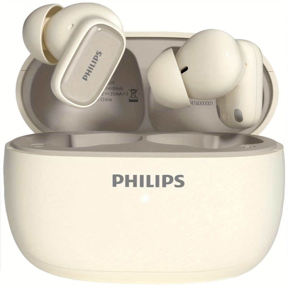 Philips TAT2569 Active Noise Reduction Wireless Earbuds, Dual Beamforming Mics 18H Playtime Bluetooth 5.4, Touch Control Secure Sport Fit Type-C Charging, Compatible with iPhone Android, Gift for Men Women