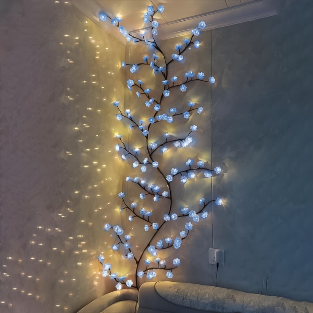 Cherry Blossom LED Fairy Lights USB Powered – 96-Light Faux Floral Garland, Dimmable Warm & Cool White, Plug & Play | Firework, Butterfly & Pink Styles | Bedroom, Party & Holiday Indoor Decor