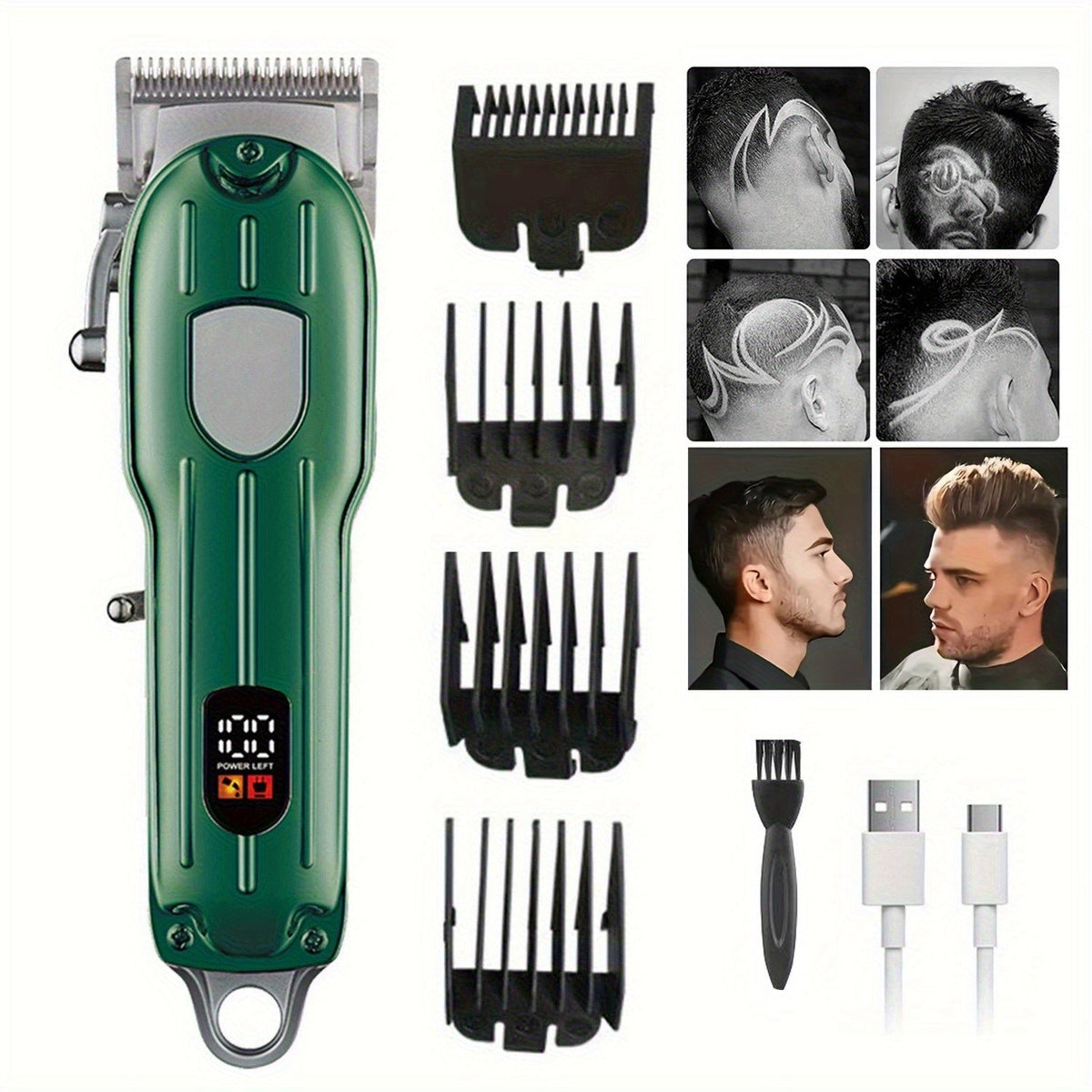 Hair Clipper Set for Men - Professional Cordless Rechargeable Hair Trimmer with LCD Display, Metal Body, Home Haircut Kit, 1 or 2 Piece Set, Father's Day & Birthday Gift for Men