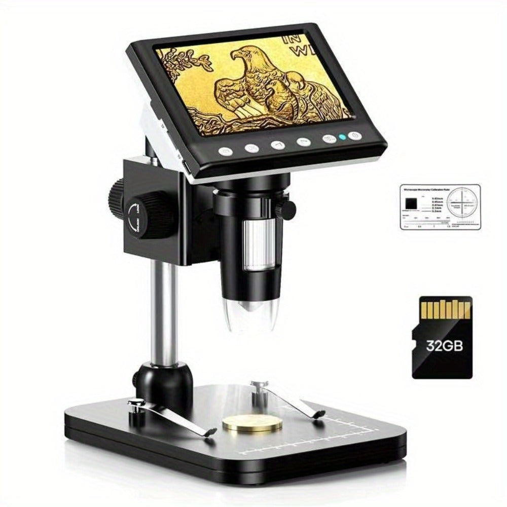 Digital Microscope 1000X with 4.3" IPS LCD Screen & 8 Adjustable LEDs – USB Coin Microscope for Adults, Kids & STEM, Windows Compatible, Ideal for Coin Collection, Science & Education