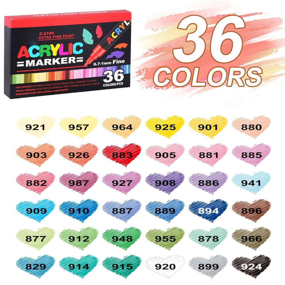 Acrylic Paint Pens Marker Set for Rock Painting Canvas Wood Glass Fabric Ceramic Fine Tip Liquid Acrylic Markers for Artists Adults Kids Available in 12 36 60 80 120 Colors