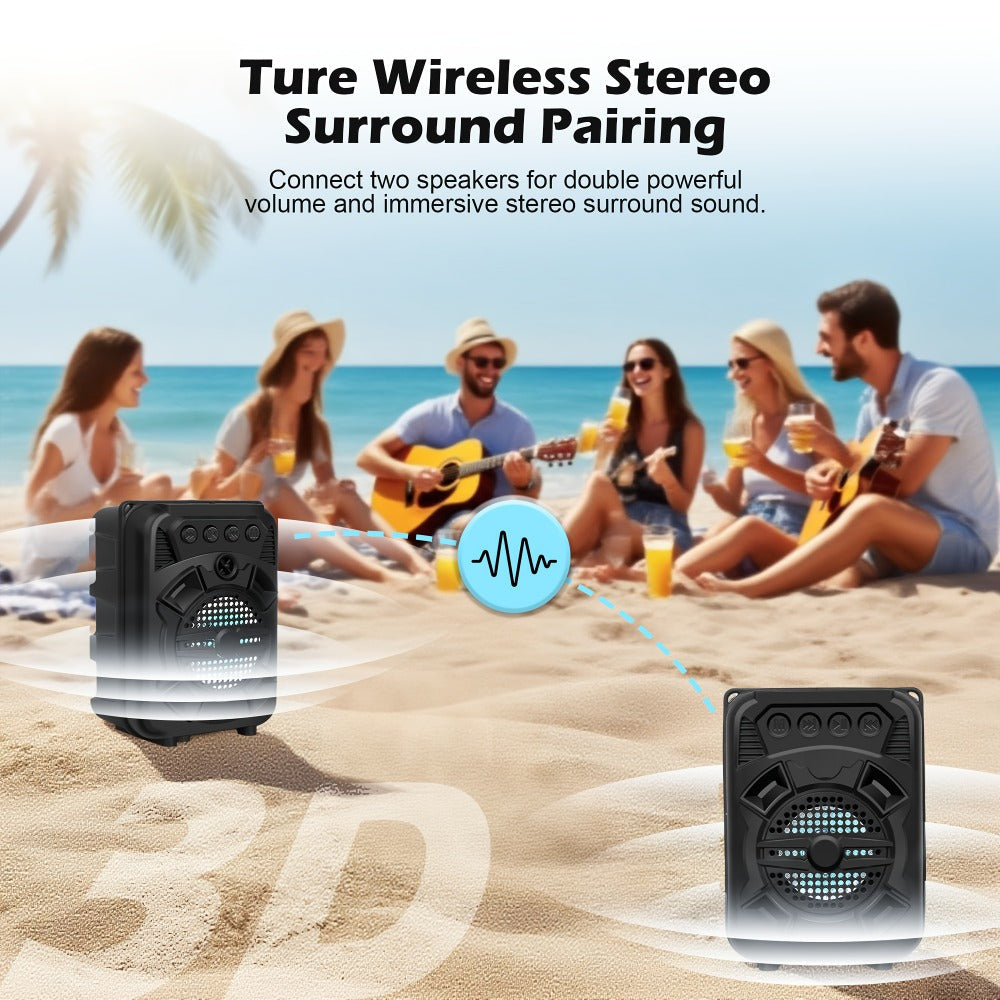 LED Light Portable Wireless Bluetooth Speaker Extra Bass Stereo Sound 10 Hours Playtime Compact Speaker for Shower Outdoor Beach Home Party Compatible with Smartphones Tablets Gifts for Men Women