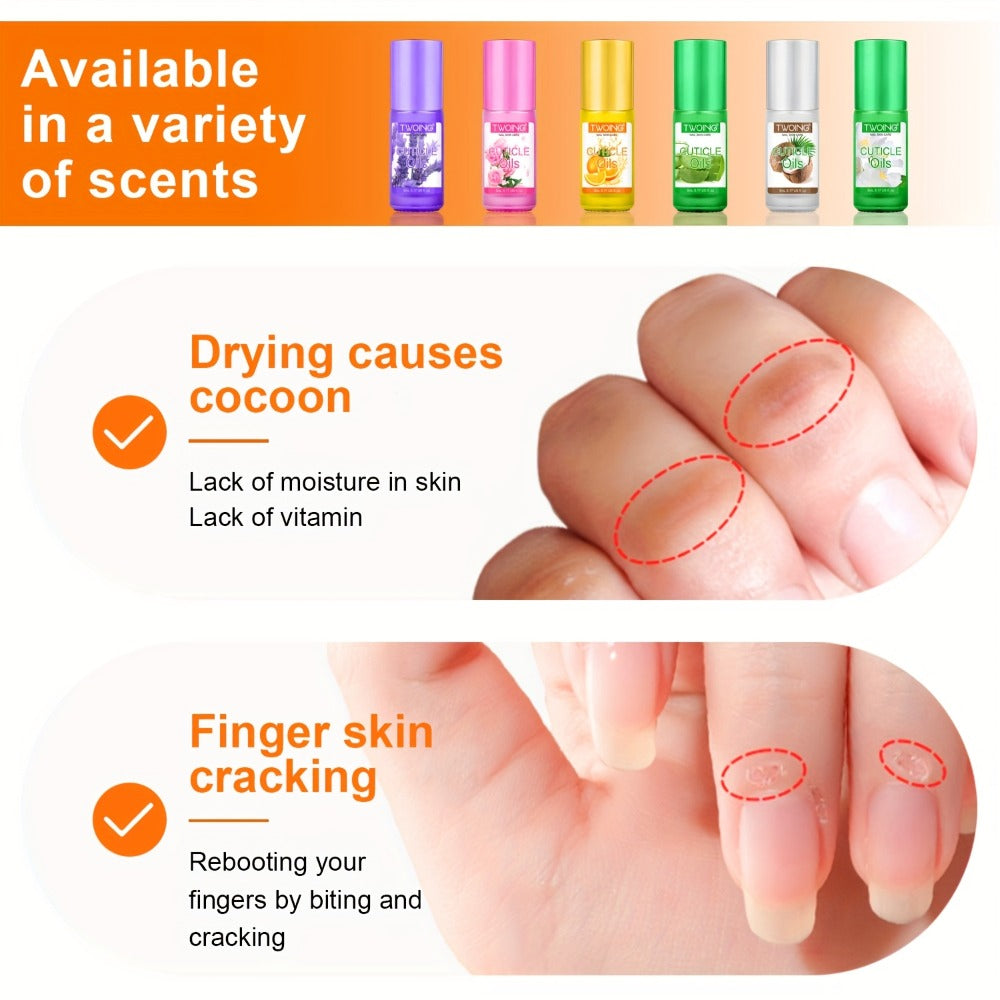 Cuticle Oil Set 6 Scents with Jojoba Oil Grape Seed Oil & Vitamin E — Paraben-Free Plant-Based Daily Nail Treatment for Dry Damaged Broken Thinning Nails & Cuticles, Nail Care Gift Set for Women