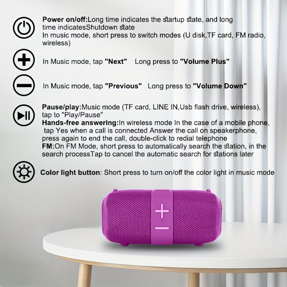 TG667 Compact Portable Outdoor Bluetooth Speaker USB TF FM Radio Type-C Charging Wireless Music Player for Phone Tablet Camping Travel Party