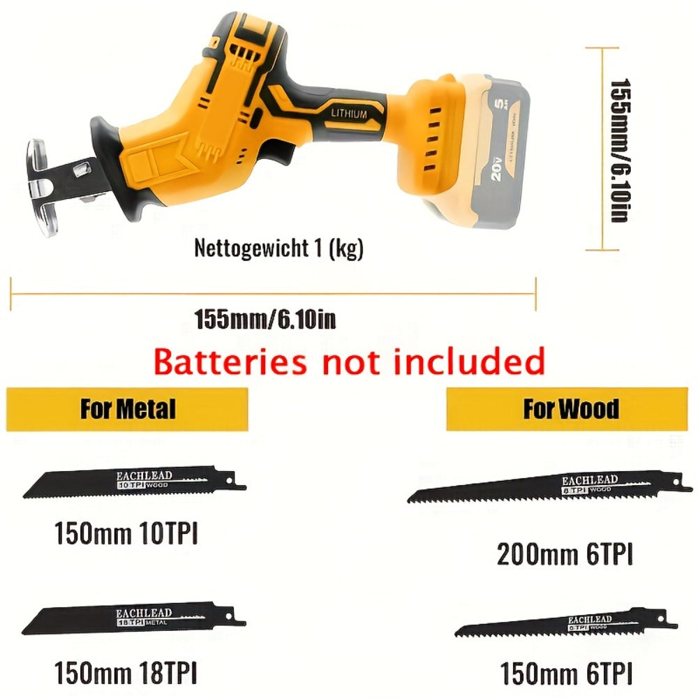Reciprocating Saw Brushless Cordless for DeWalt 20V Battery – 0-3500 SPM Variable Speed, Tool-Free Blade Change, 4 Saw Blades Included, for Wood, Metal & PVC Cutting (Battery Not Included)