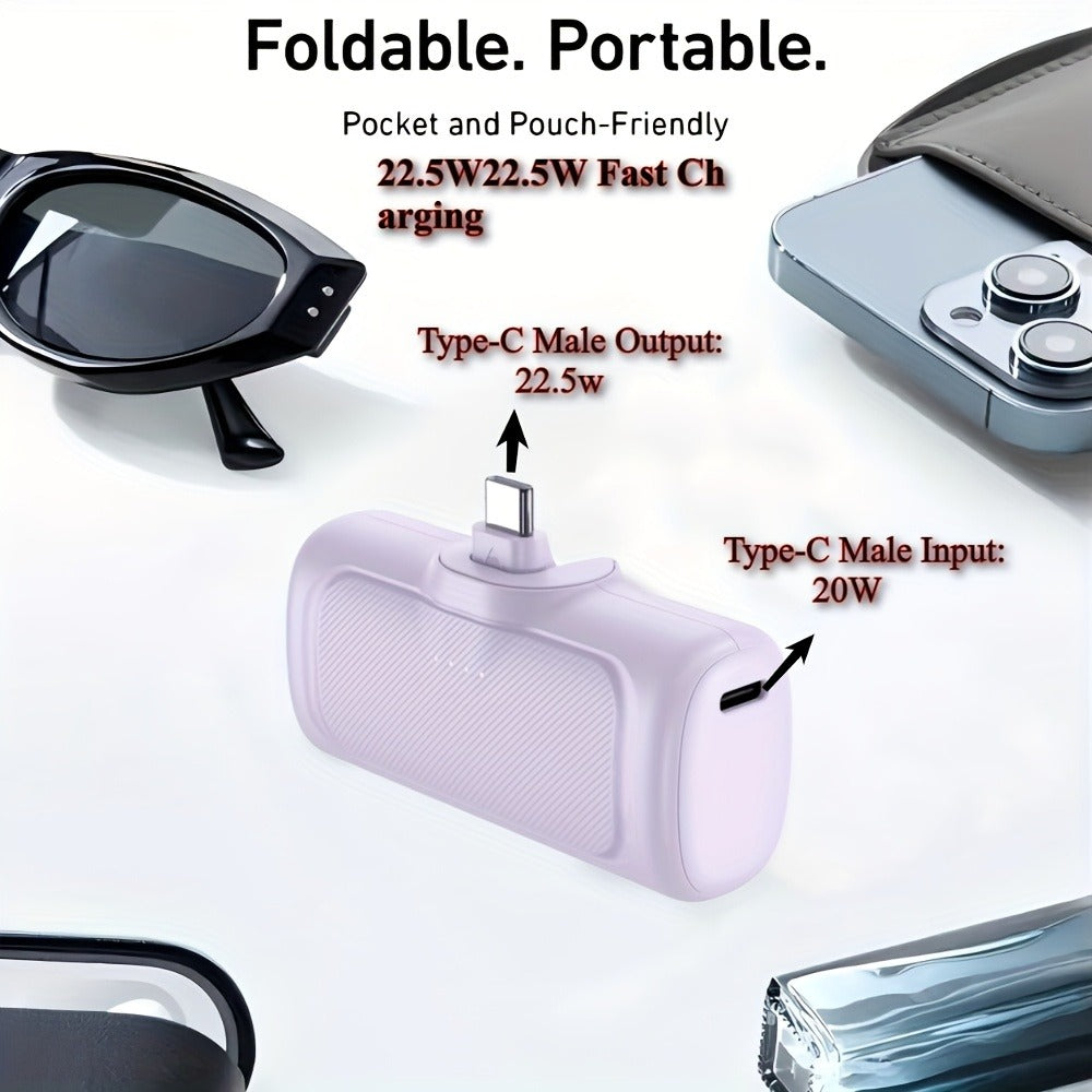 22.5W Fast Charging Power Bank Stand 5000mAh USB-C – Dual Mode Portable Charger with Built-In Phone Stand, Lithium Polymer Battery, Compatible with iPhone 17 16 15 Android Samsung, Emergency Travel Charger