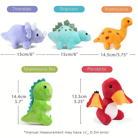 5-Piece Dinosaur Plush Set with Egg Carrier Bag