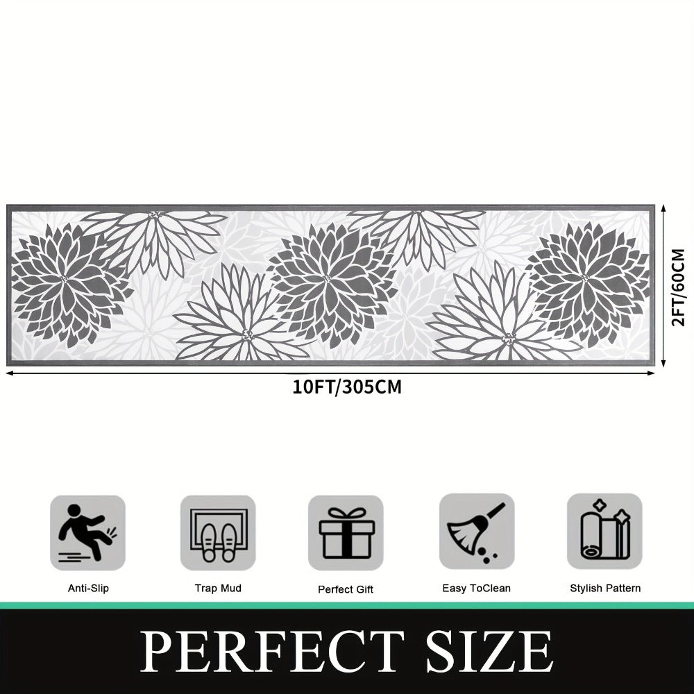 Floral Medallion Runner Rug Non-Slip Machine Washable – Low-Profile Hallway Carpet for Entryway, Laundry Room & Bathroom – Brown & Grey, 2x6, 2x8, 2x10 Ft